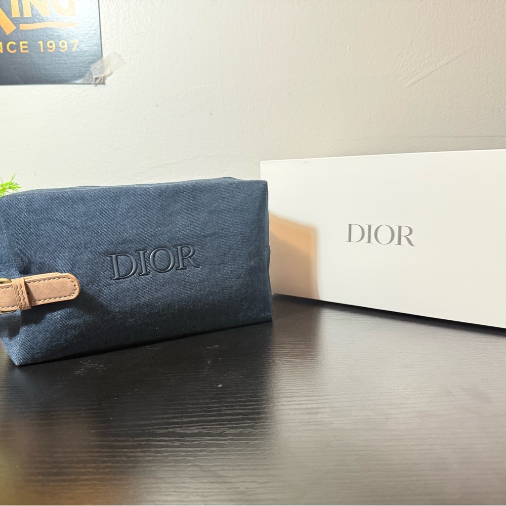 Dior Blue Toiletry Bag with Brown Handle - Dior GWP